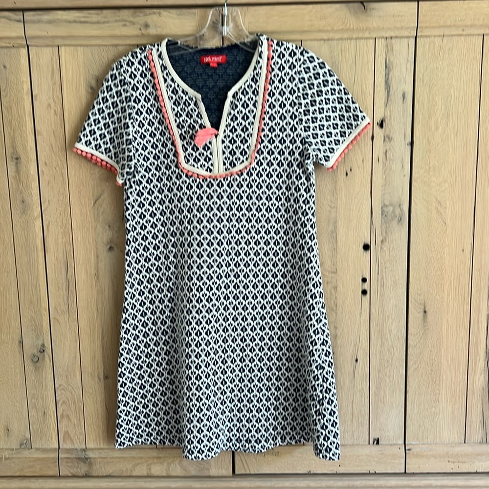 Idol Mind girls dress, size 14-16Y, blue/white with salmon trim